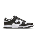 Nike Dunk Low Retro White Black Panda 2021 Women's sneaker in black and white leather side view.