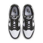 Top view of Nike Dunk Low Retro White Black Panda sneakers for women, featuring a sleek design and contrasting colors.