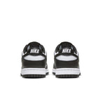 Nike Dunk Low Retro White Black Panda 2021 Women's sneaker heel view showcasing Nike logo detail.