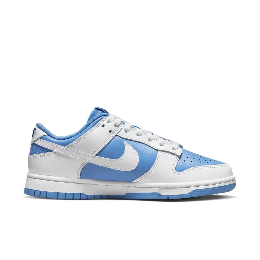 Nike Dunk Low Reverse UNC shoes in white and blue colorway, featuring a stylish low-top design.