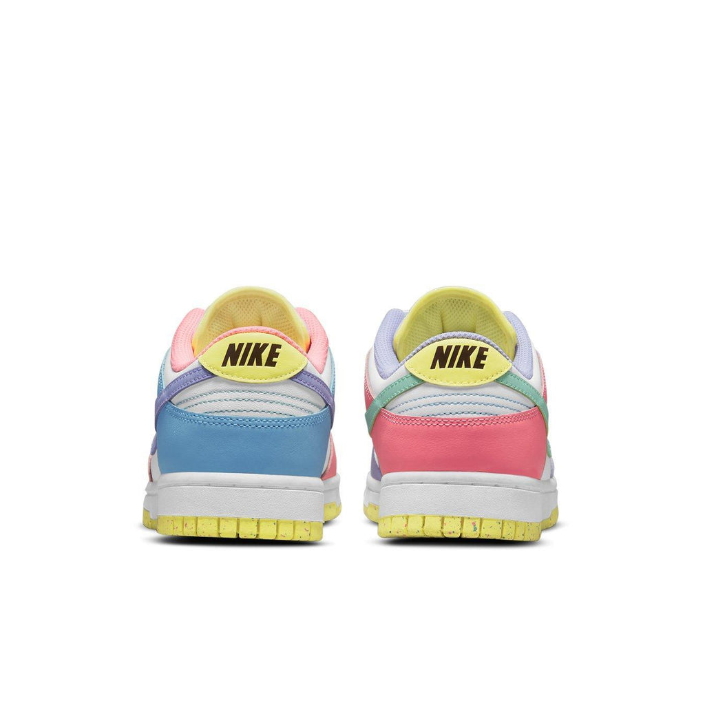 Retro Nike Dunk Low SE Easter Candy sneakers in vibrant pastel colors, showcasing the heel design and unique color combination.