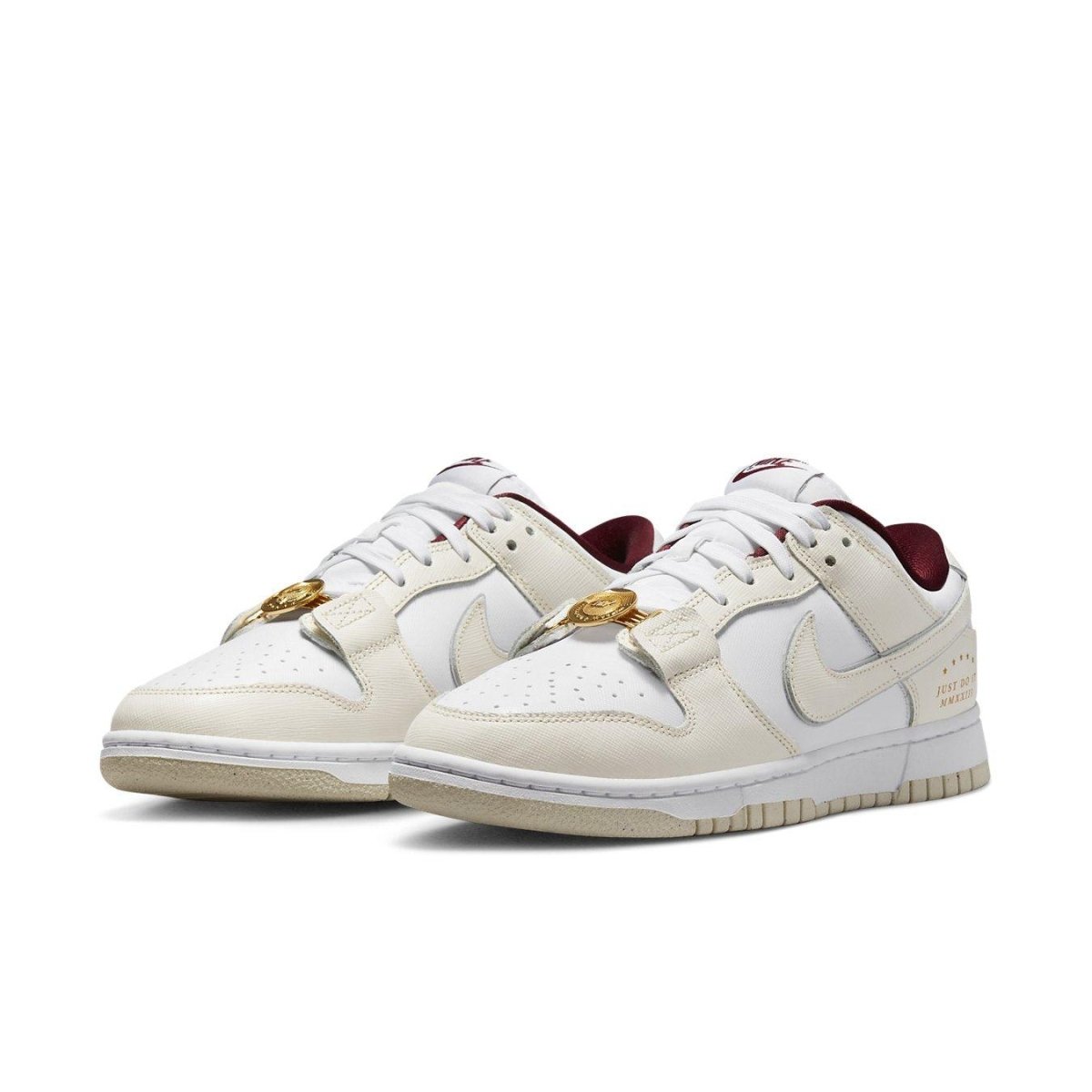 Nike Dunk Low SE Just Do It White Phantom Women's sneakers with elegant design and textured Swoosh detailing.