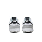 Nike Dunk Low SE Lottery Pack Grey Fog rear view showcasing grey and white leather uppers with black branding.