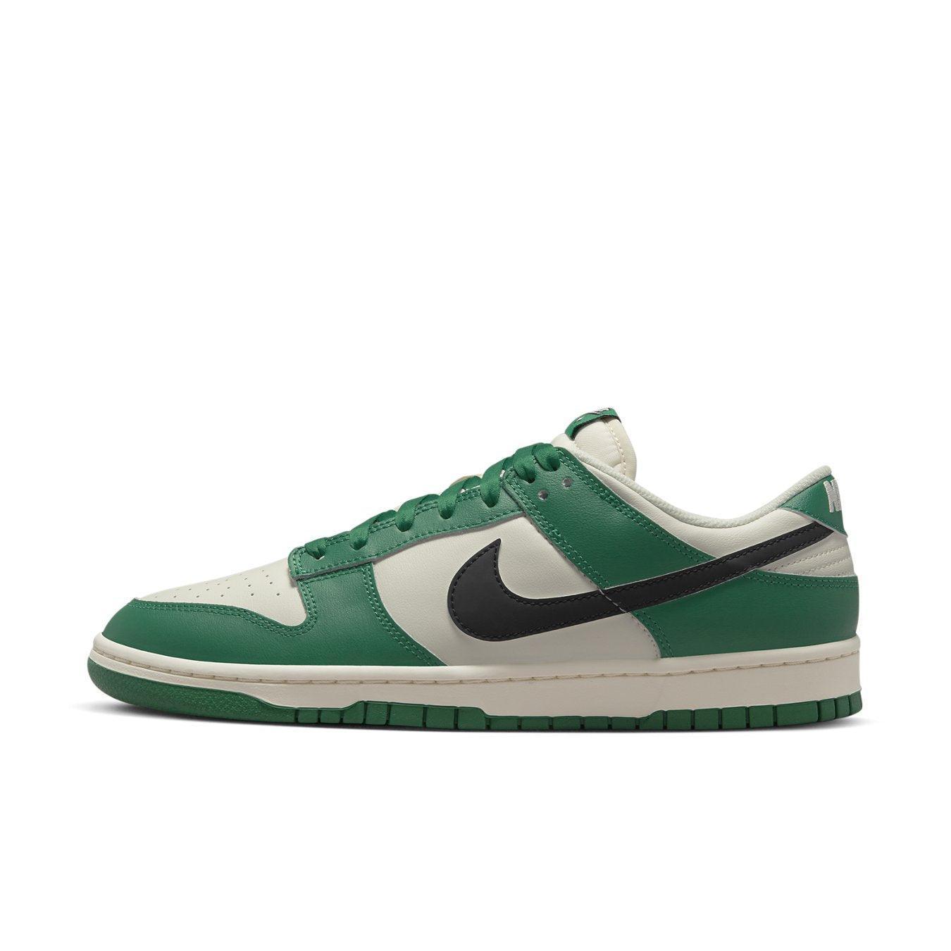 Nike Dunk Low SE Lottery Pack in Malachite Green with ivory base and black Swoosh.