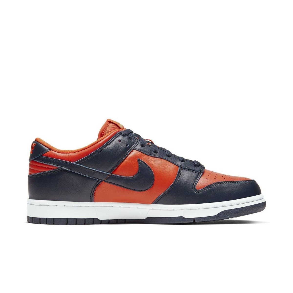 Nike Dunk Low SP Champ Colors in University Orange and Marine, featuring leather upper and bold color contrast.