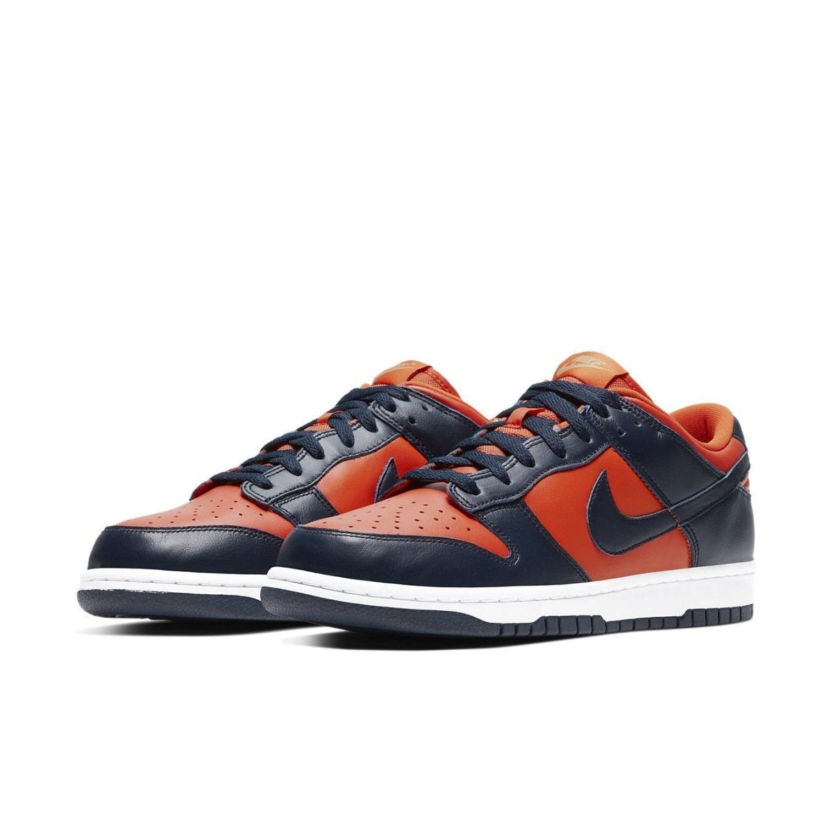 Nike Dunk Low SP Champ Colors in University Orange and Marine with white outsole, showcasing retro design elements.