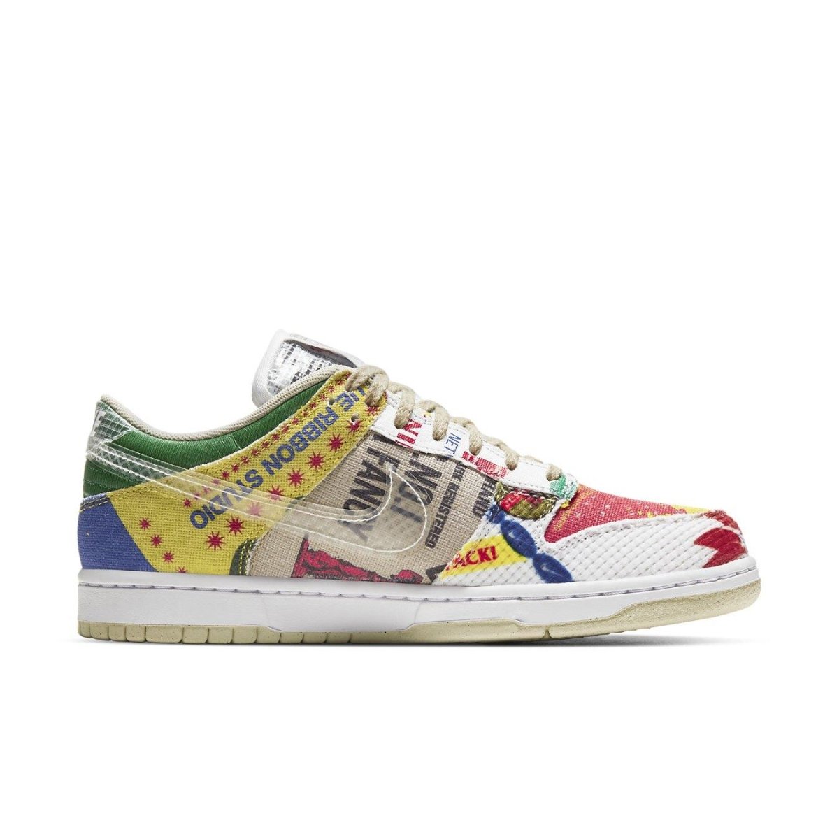 Nike Dunk Low SP 'City Market' sneaker featuring colorful patchwork design inspired by street markets.