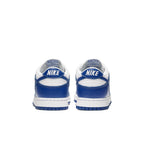 Nike Dunk Low SP Kentucky 2020 shoe rear view featuring white and royal blue design.