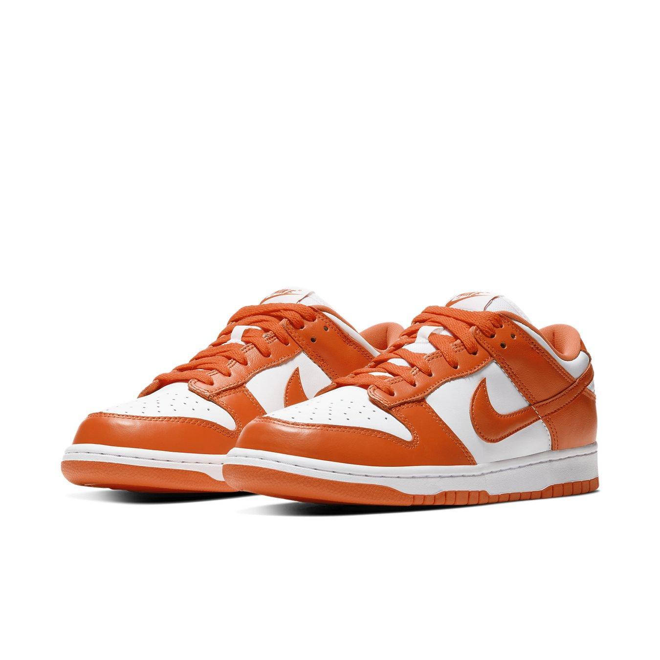 Nike Dunk Low SP Syracuse (2020) in orange and white, featuring leather upper and iconic colorway.