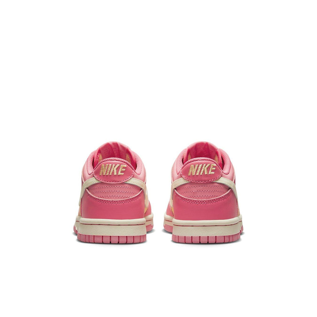 Nike Dunk Low Strawberry Peach Cream (GS) rear view showcasing vibrant pink design with soft cream accents.