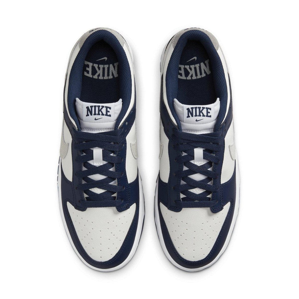 Nike Dunk Low Summit White Midnight Navy top view with premium materials and classic design elements.