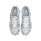 Nike Dunk Low Two-Toned Grey (GS) sneakers with grey upper and white Swoosh design.