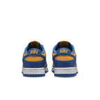 Nike Dunk Low UCLA shoes featuring a vibrant blue and yellow colorway, with 'NIKE' branding on the heel.