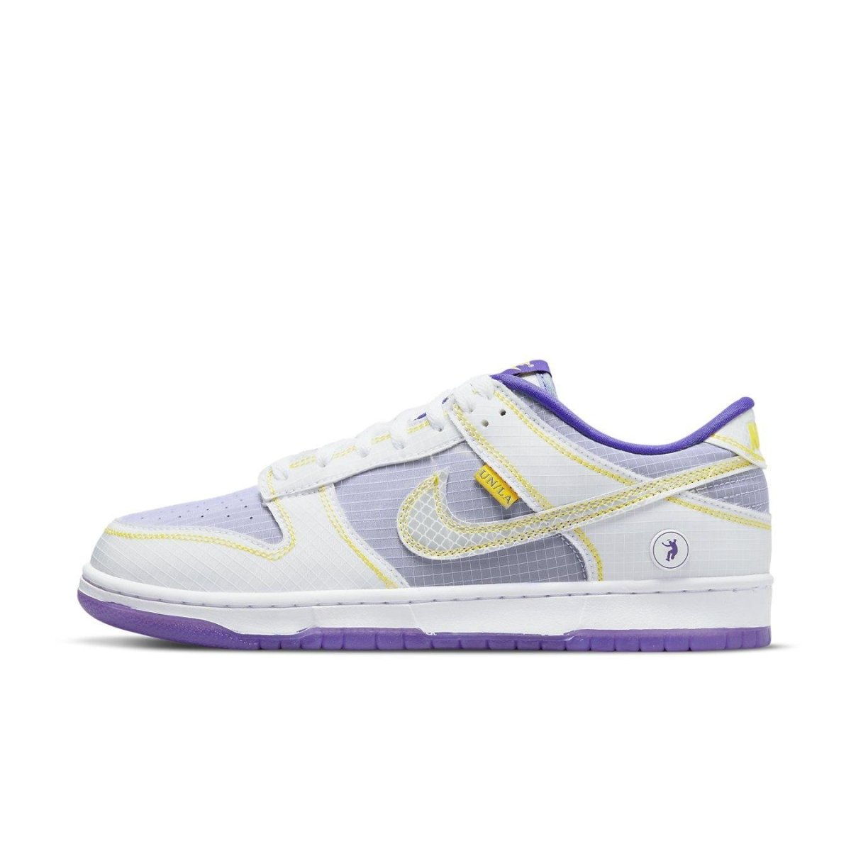 Nike Dunk Low Union Passport Pack Court Purple sneaker featuring translucent ripstop upper and purple accents.