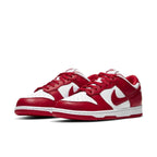 Nike Dunk Low University Red 2023, white and red leather sneaker model inspired by St. John's University.