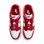 Nike Dunk Low Retro SP 'St. John's' 2023 in white and red colorway, top view showcasing laces and branding.
