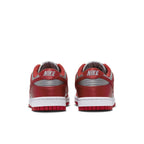 Nike Dunk Low UNLV Satin Women's sneakers in red and grey, showcasing the back view with branding details.