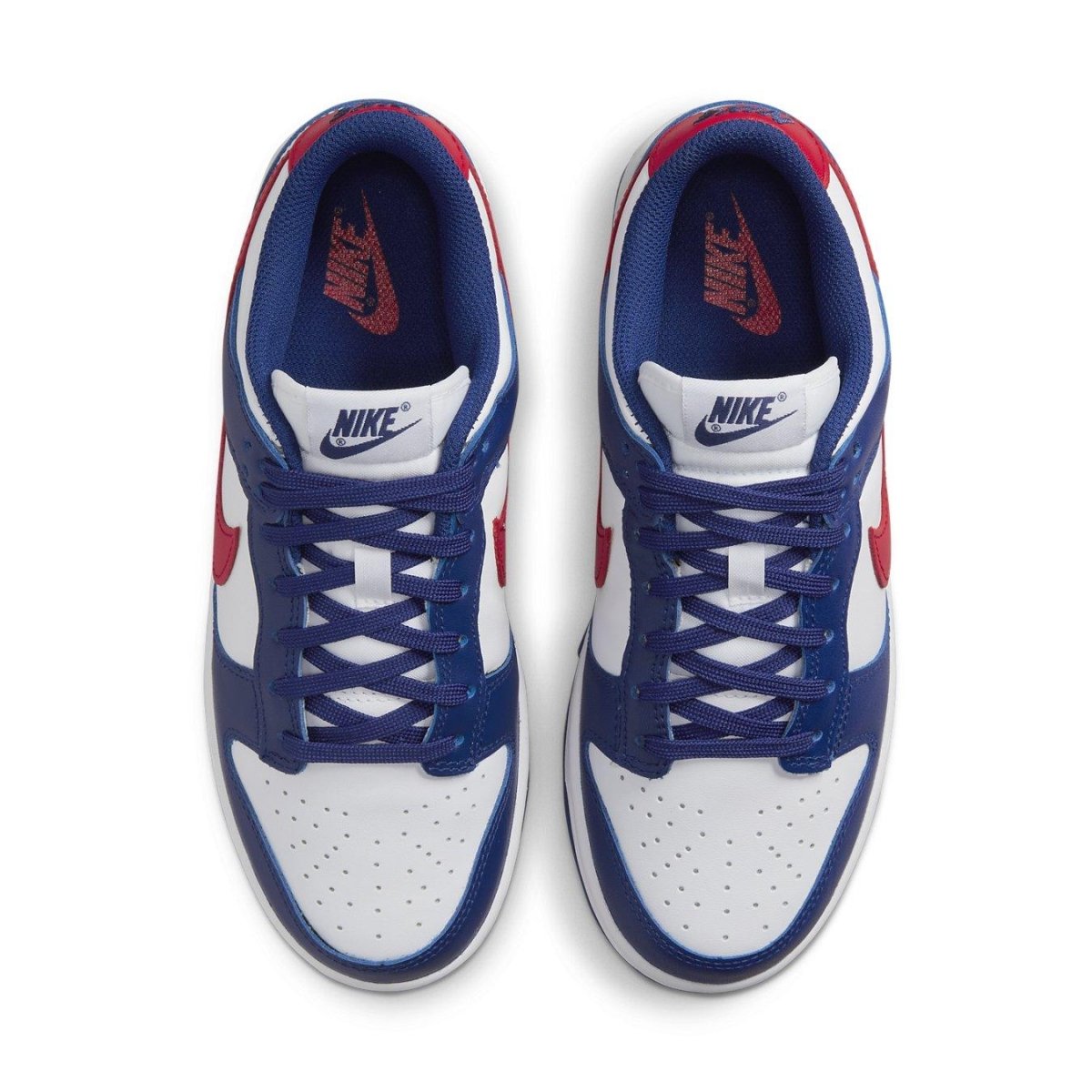 Nike Dunk Low USA Women's sneakers featuring white, blue, and red colorway inspired by the US flag.