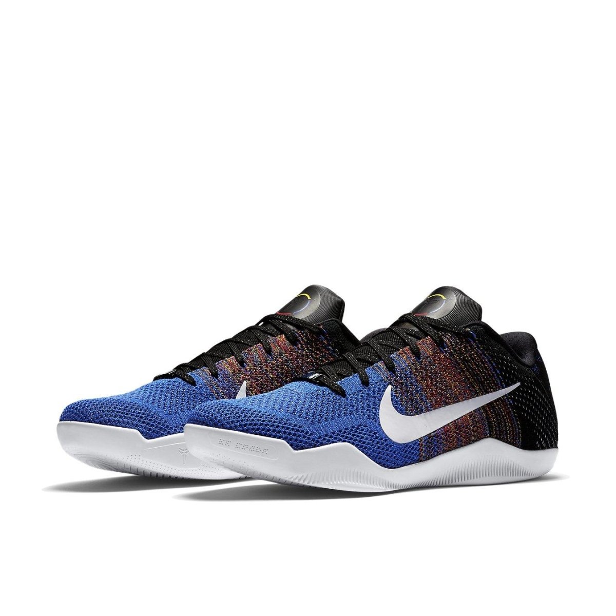 Nike Kobe 11 Elite Low BHM (2016) sneaker with multicolored gradient Flyknit upper and white Swoosh.