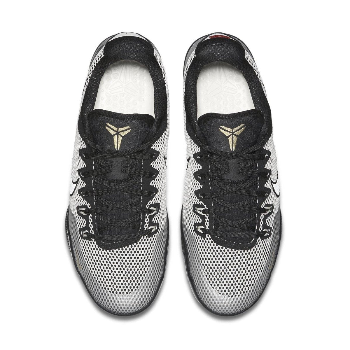 Nike Kobe 11 Quai 54 basketball shoes in black and white mesh with Flywire lacing system.