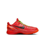 Nike Kobe 6 Protro Reverse Grinch in vibrant red with black and green accents, showcasing a sleek, aerodynamic design.