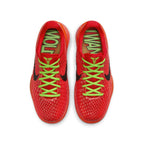 Nike Kobe 6 Protro Reverse Grinch GS shoes with bright red and green accents, featuring a sleek aerodynamic design.