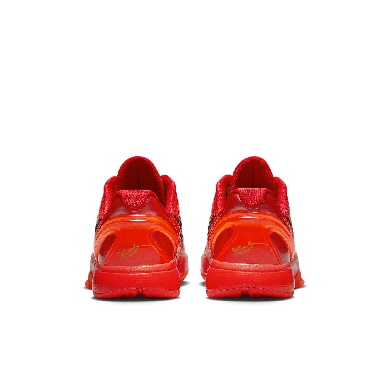 Nike Kobe 6 Protro Reverse Grinch GS rear view showcasing bold red color and signature detail.