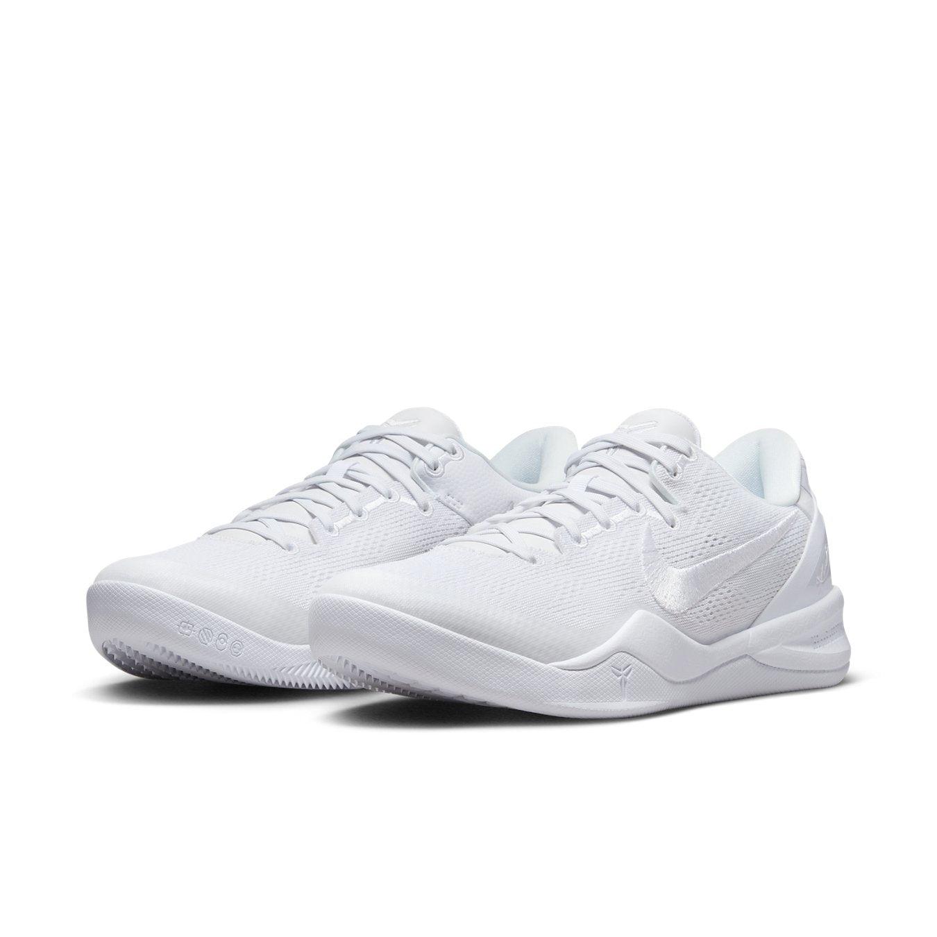 Nike Kobe 8 Protro Halo sneakers in all-white design, featuring breathable mesh and responsive cushioning for optimal performance.