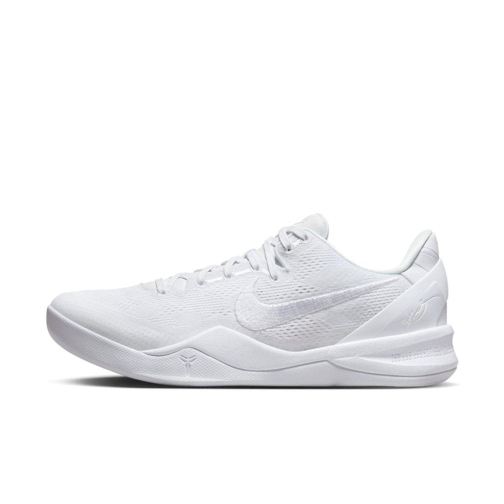 Nike Kobe 8 Protro Halo sneakers in white, featuring sleek design and iconic branding for performance and style.
