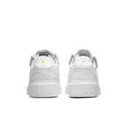 Nike Kwondo 1 G-Dragon Peaceminusone Triple White shoes, back view showing floral design in white leather.