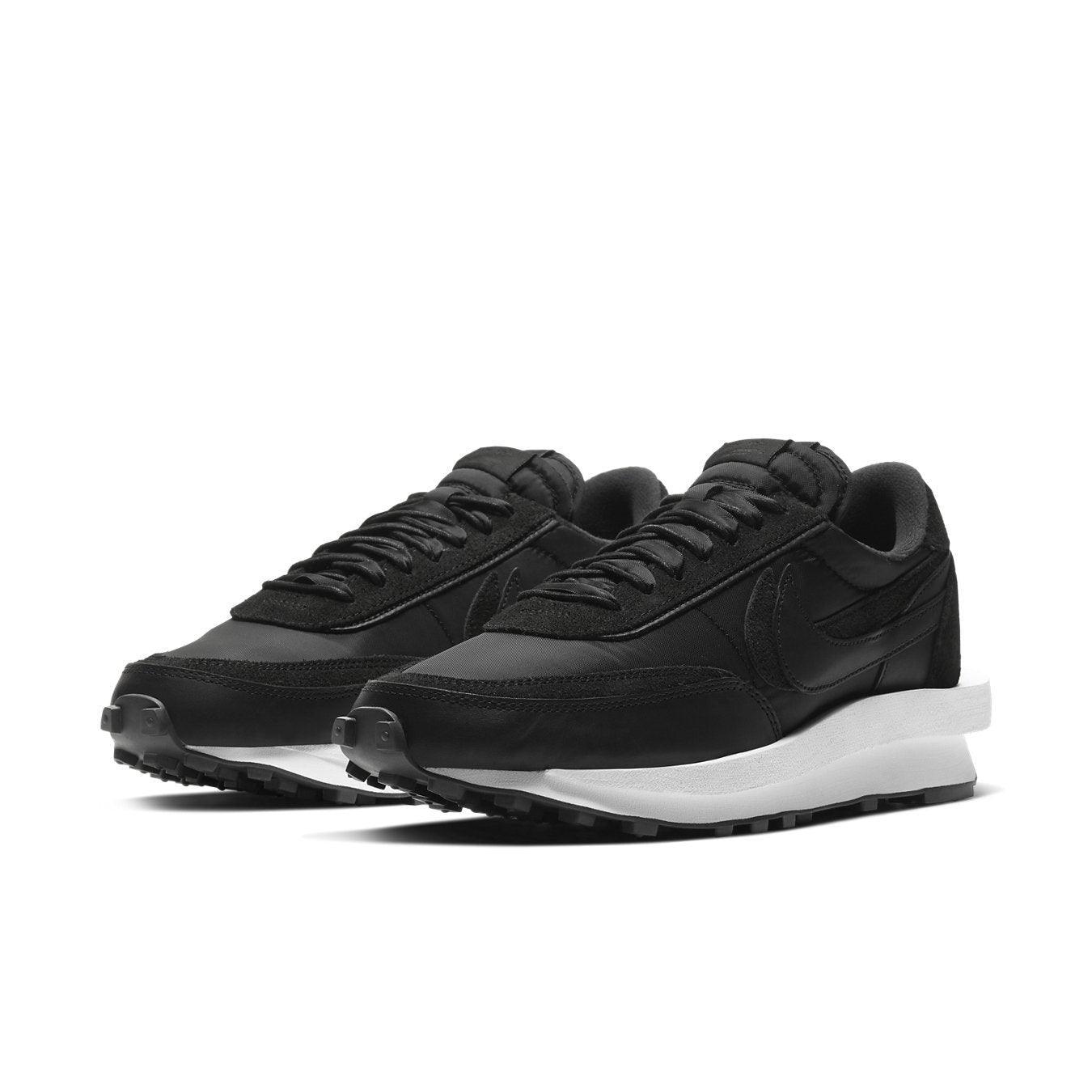 Nike LD Waffle Sacai Black Nylon sneakers featuring dual design elements and co-branded detailing.