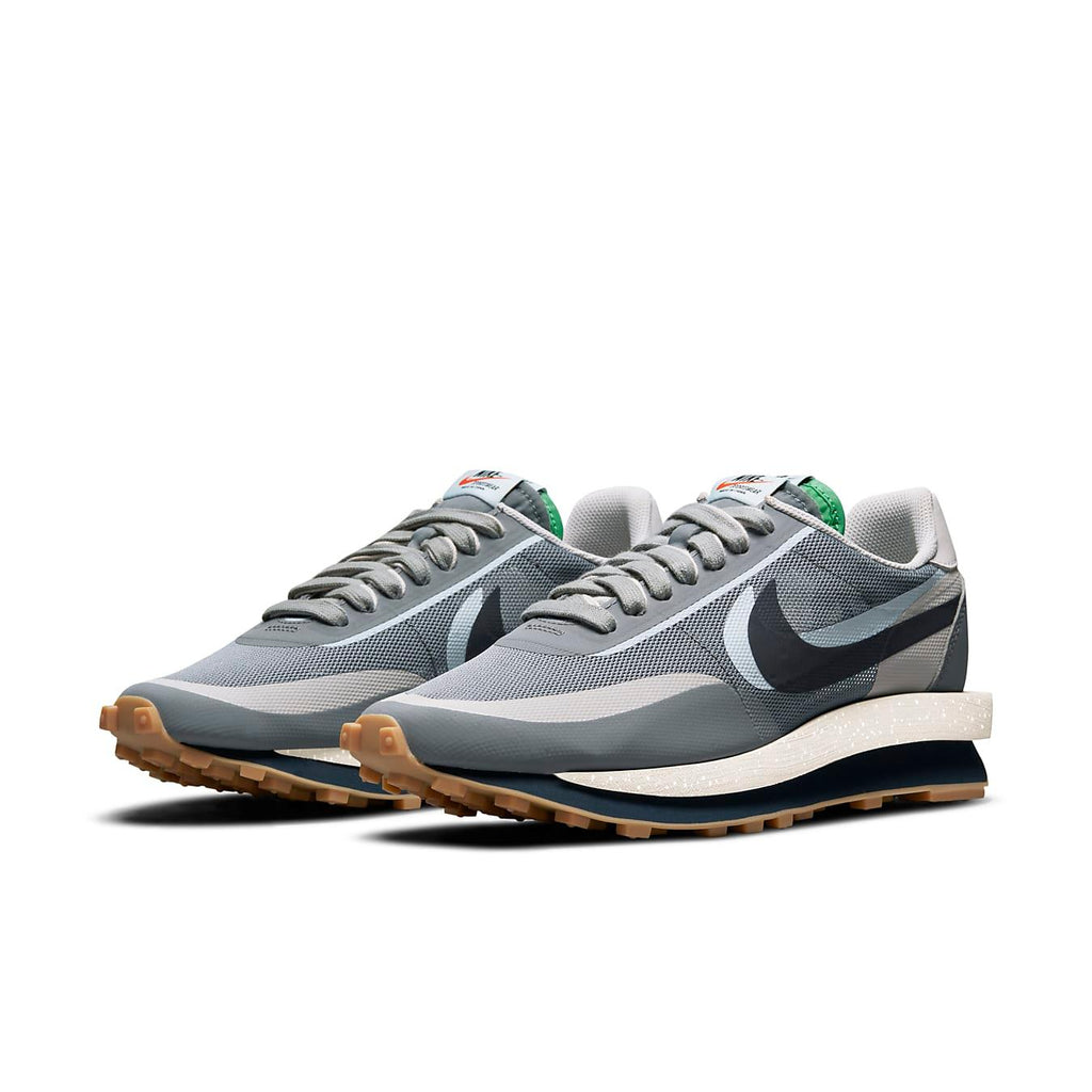 Nike LD Waffle sacai CLOT Kiss of Death 2 in Cool Grey with mesh upper and unique hybrid design.