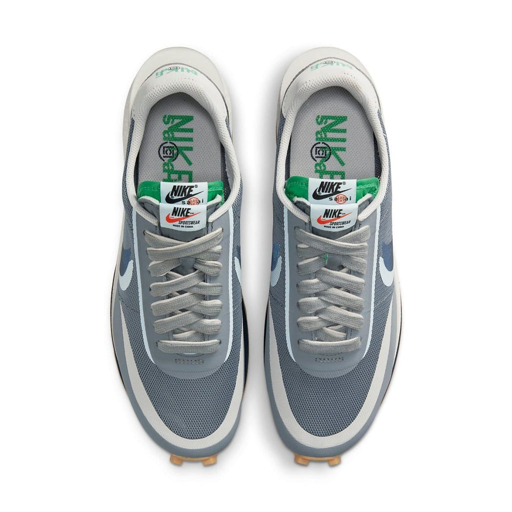 Nike LD Waffle sacai CLOT Kiss of Death 2 Cool Grey, featuring a unique grey mesh upper and hybrid silhouette.