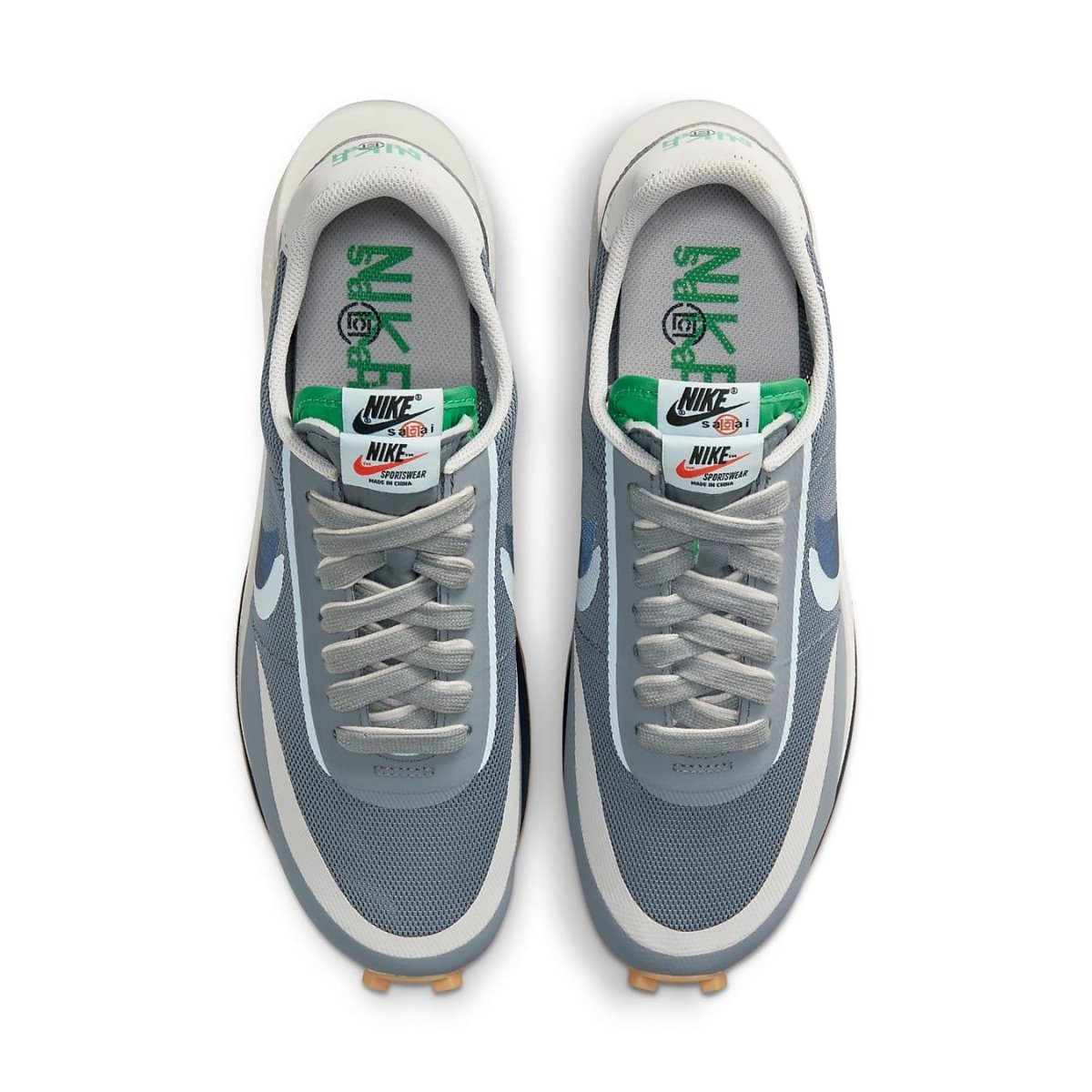 Nike LD Waffle sacai CLOT Kiss of Death 2 Cool Grey, featuring a unique grey mesh upper and hybrid silhouette.
