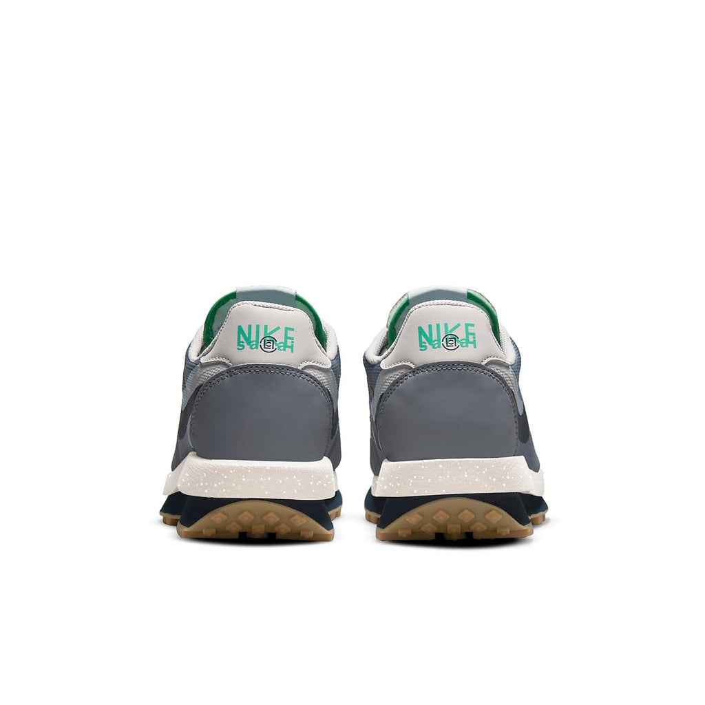 Nike LD Waffle sacai CLOT Kiss of Death 2 in Cool Grey, showcasing rear view and unique design features.