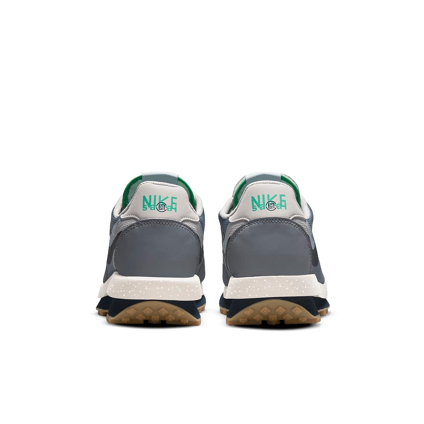 Nike LD Waffle sacai CLOT Kiss of Death 2 in Cool Grey, showcasing rear view and unique design features.