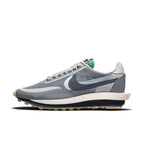 Nike LD Waffle sacai CLOT Kiss of Death 2 Cool Grey sneaker featuring mesh upper and unique hybrid design.