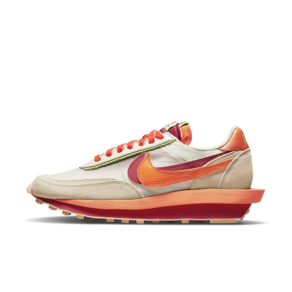 Nike LD Waffle sacai CLOT in net orange blaze, featuring a unique mix of colors and textures.