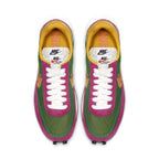 Top view of Nike LD Waffle Sacai Pine Green sneakers featuring vibrant colors and double-layer design.