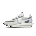Nike LD Waffle Sacai Summit White sneaker, a hybrid design featuring double tongues and co-branded details.