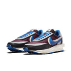Nike LD Waffle sacai Undercover Night Maroon Team Royal sneakers in maroon, blue, and suede details.