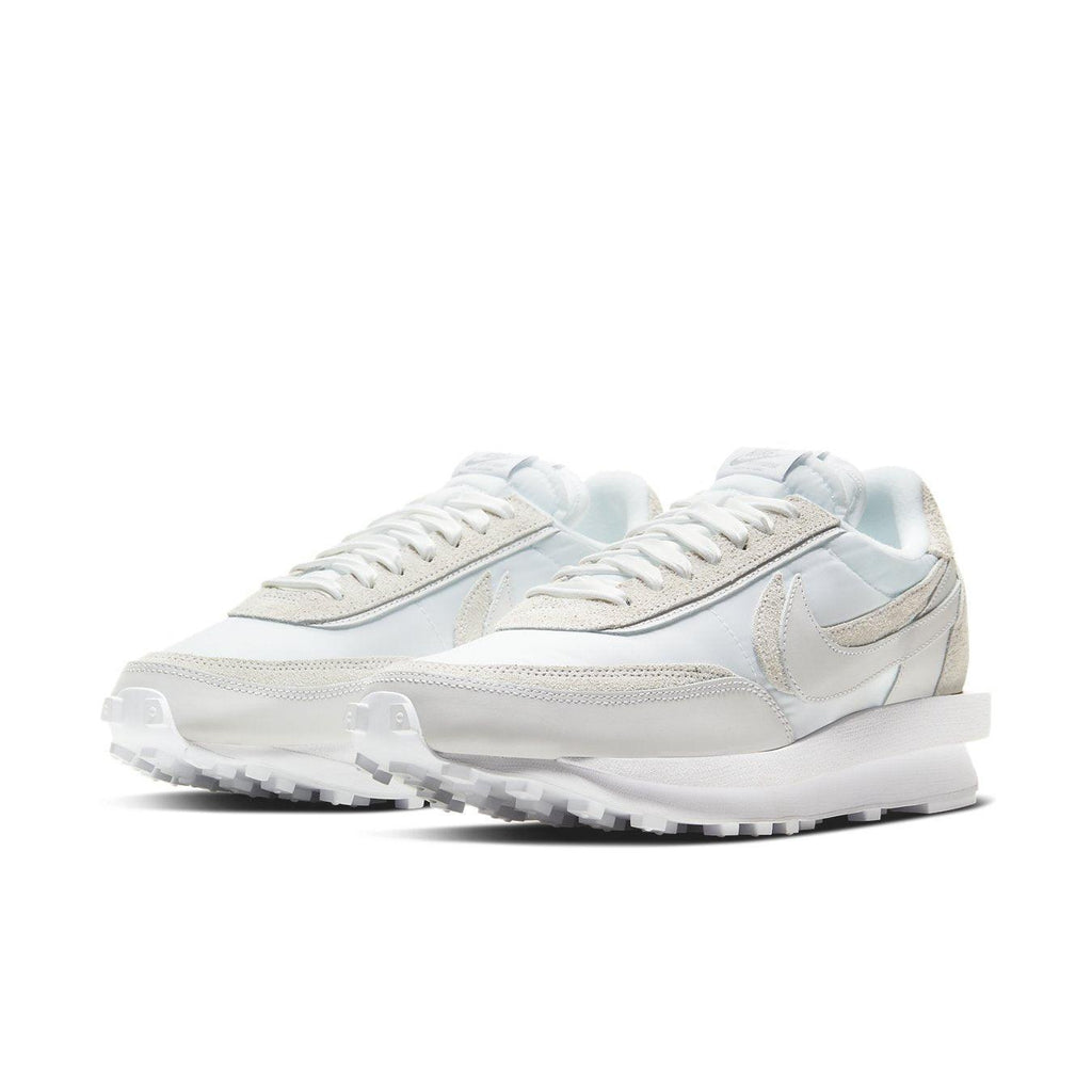 Nike LD Waffle Sacai White Nylon sneakers featuring dual design, premium materials, and co-branded details.