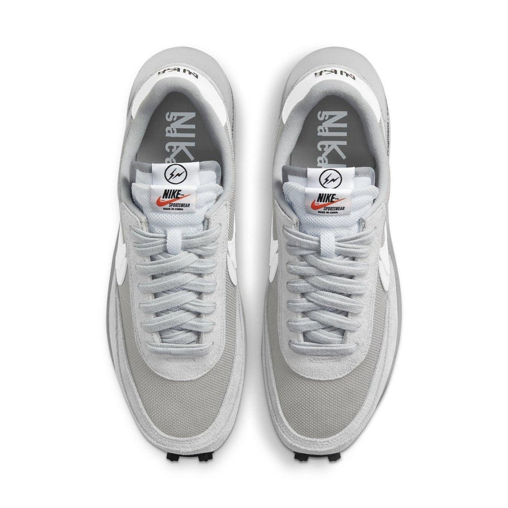 Nike LD Waffle SF sacai Fragment in Light Smoke Grey, featuring mesh and suede upper with layered design.