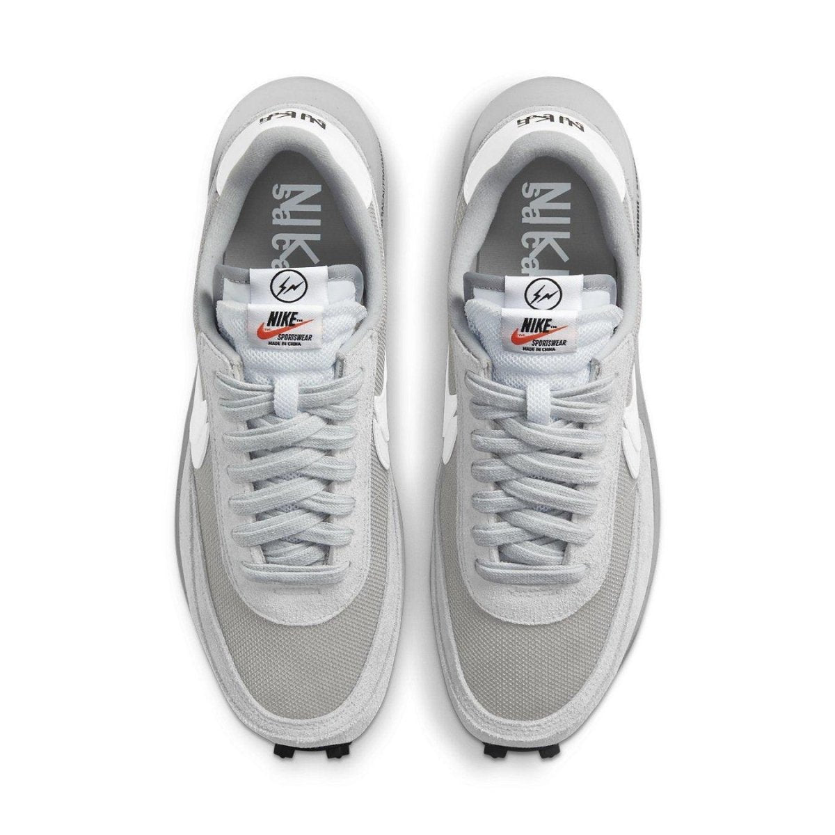 Nike LD Waffle SF sacai Fragment in Light Smoke Grey, featuring mesh and suede upper with layered design.