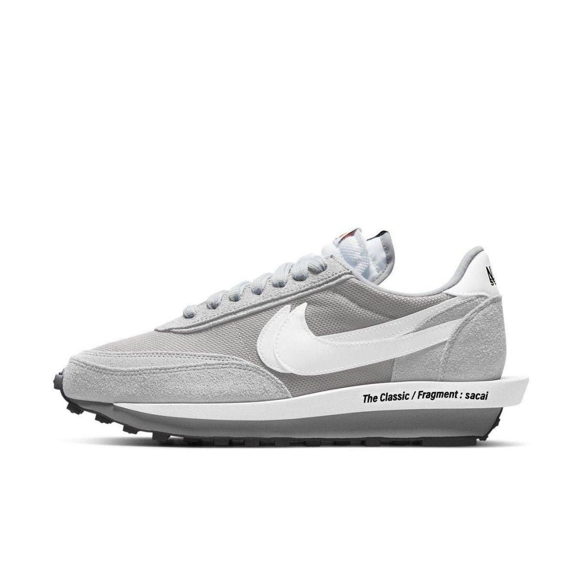 Nike LD Waffle SF sacai Fragment in Light Smoke Grey, featuring suede and mesh upper with signature design elements.