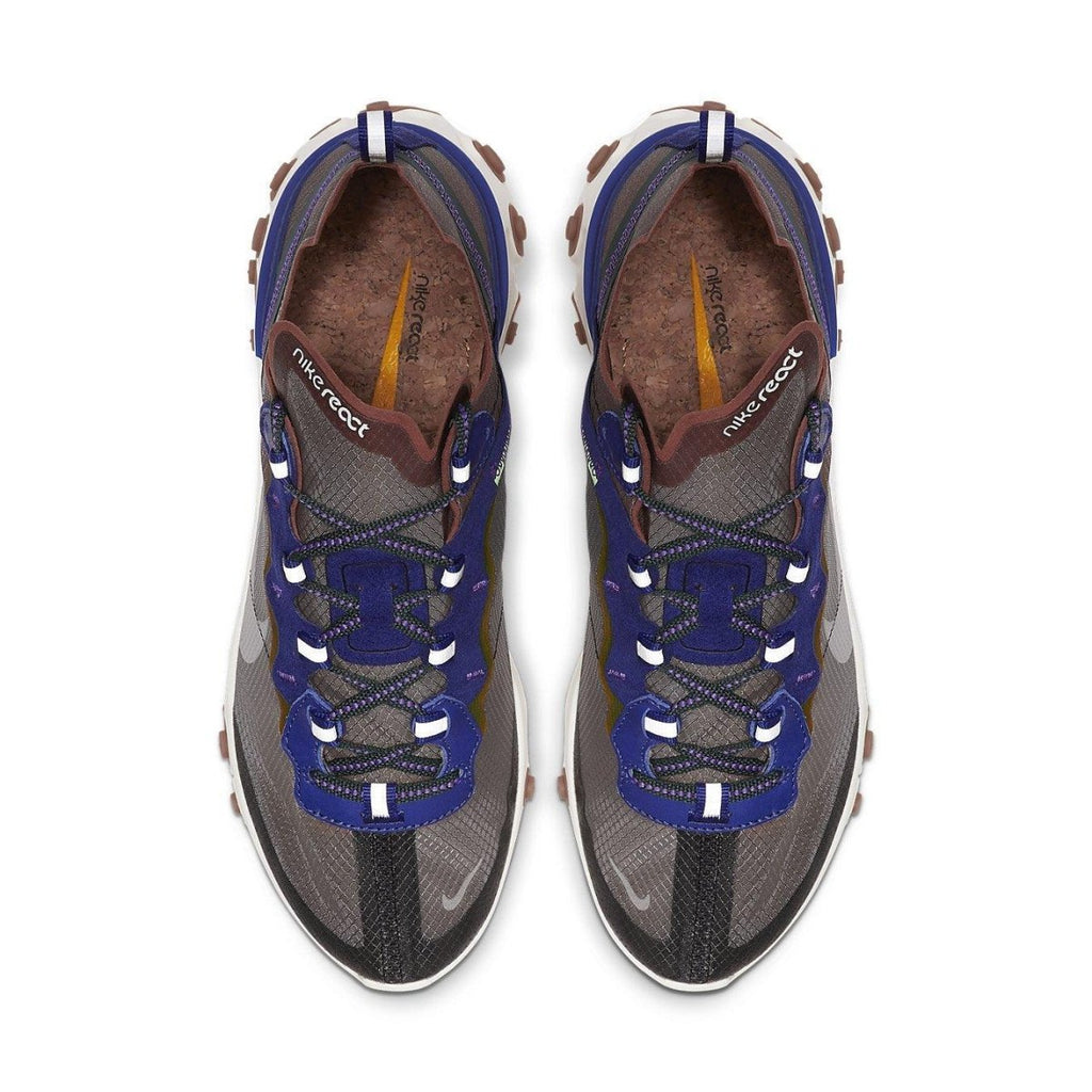Nike React Element 87 Dusty Peach sneakers from top view, featuring gray and blue design with comfortable fit.