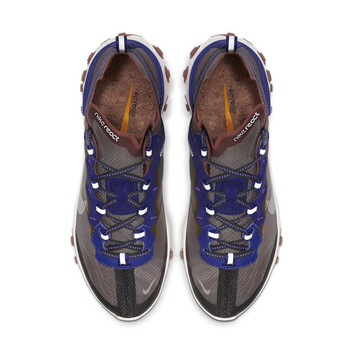 Nike React Element 87 Dusty Peach sneakers from top view, featuring gray and blue design with comfortable fit.