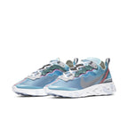 Nike React Element 87 in Royal Tint, featuring a transparent blue upper with pink and green accents.
