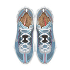 Top view of Nike React Element 87 in Royal Tint, featuring a transparent upper with blue and pink accents.