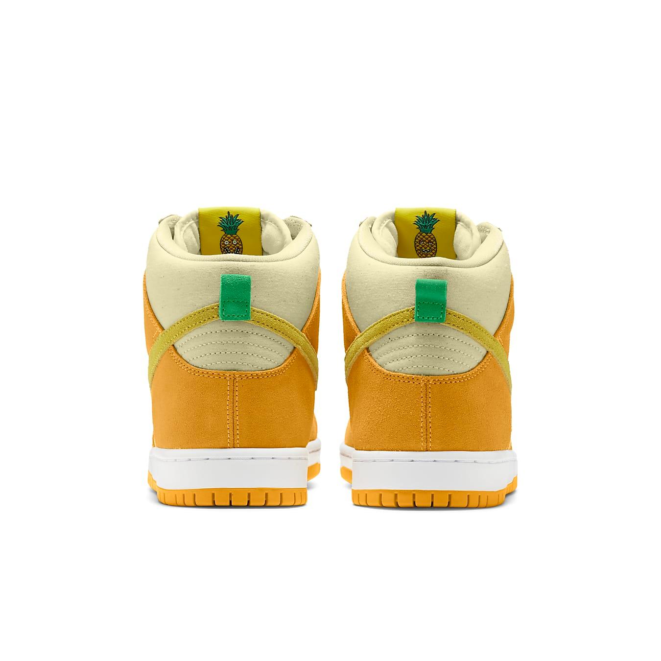 Nike SB Dunk High Pineapple sneakers featuring a playful pineapple tag and vibrant yellow and gold colorway.